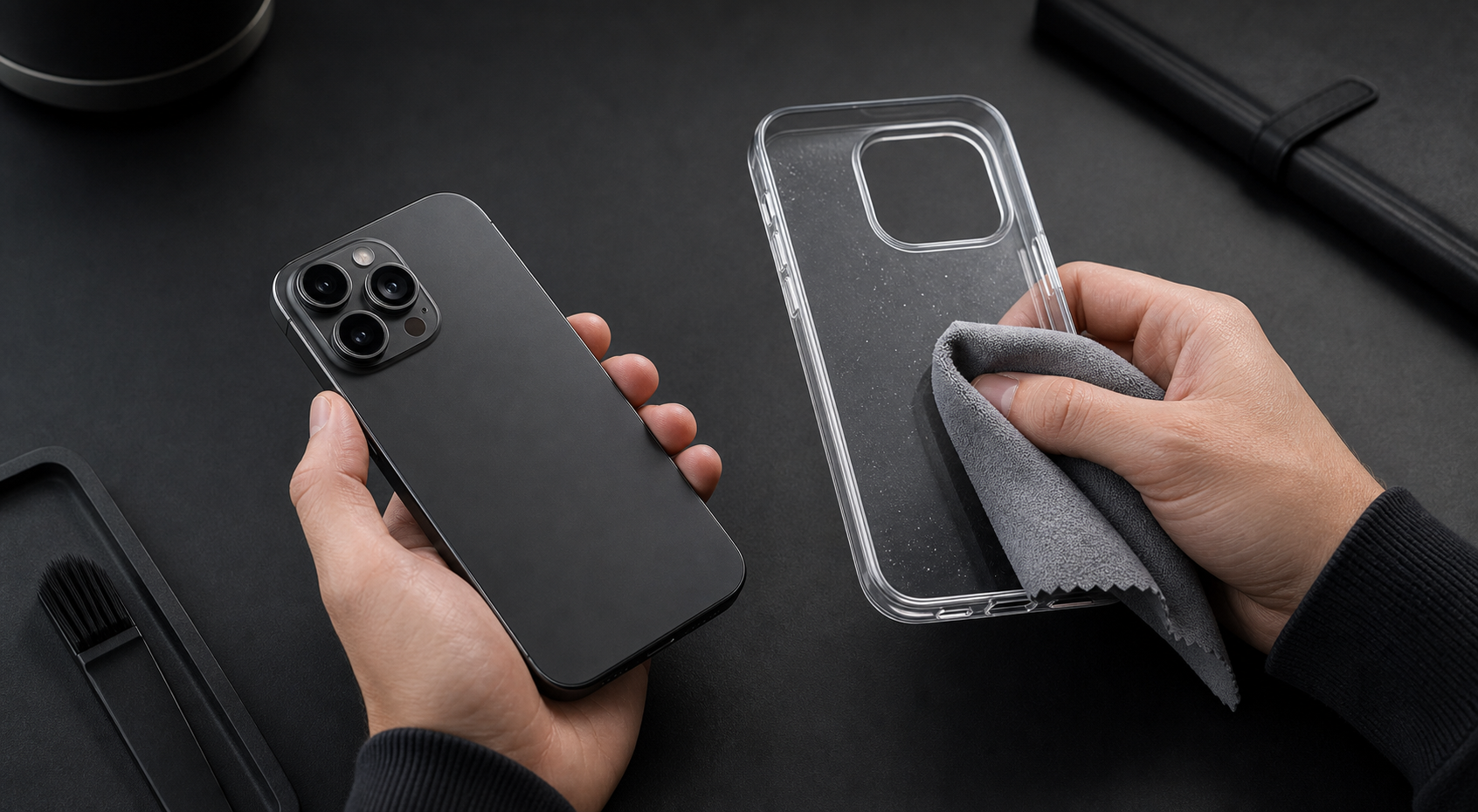 Czyszczenie telefonu i etui ściereczką z mikrofibry