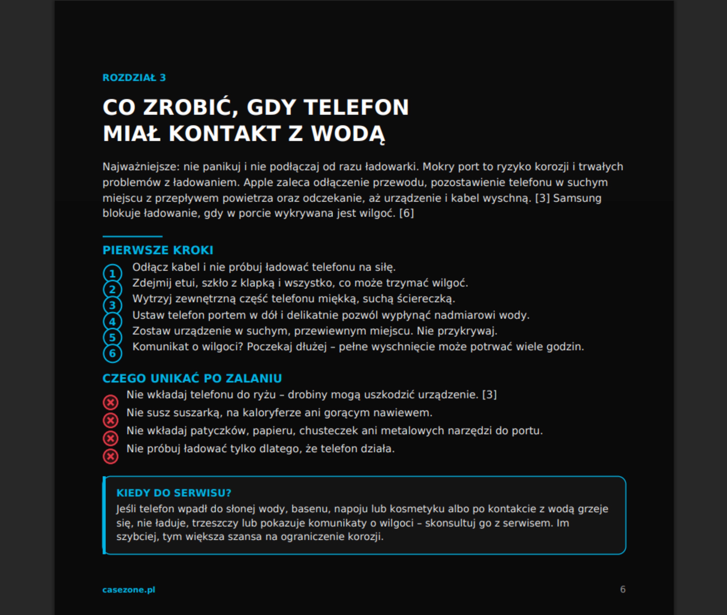 Strona ebooka: Co zrobić, gdy telefon miał kontakt z wodą