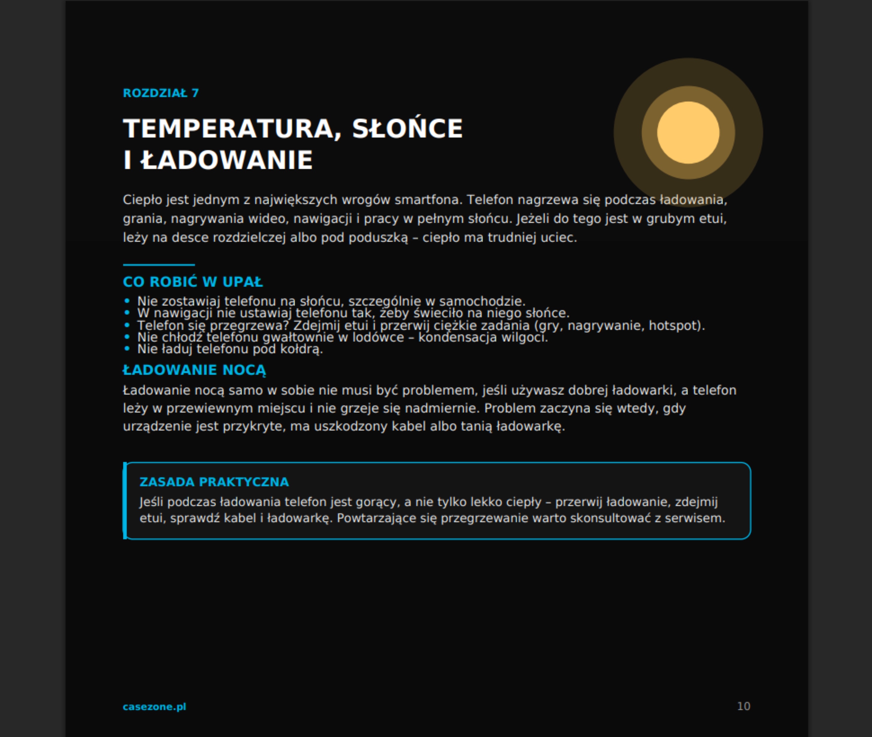 Strona ebooka: Temperatura, słońce i ładowanie