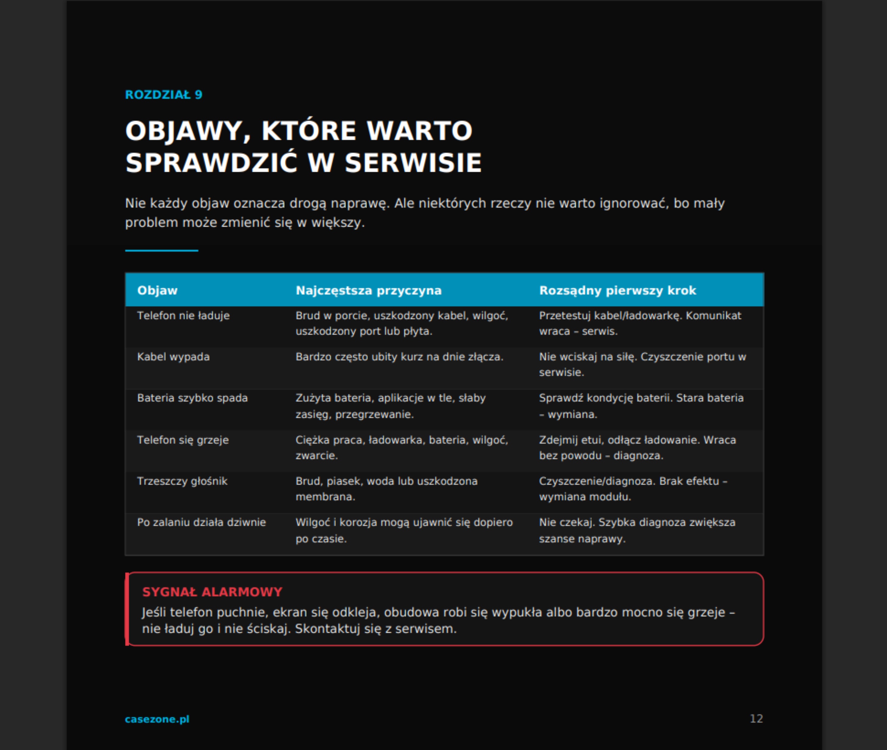 Strona ebooka: Objawy, które warto sprawdzić w serwisie